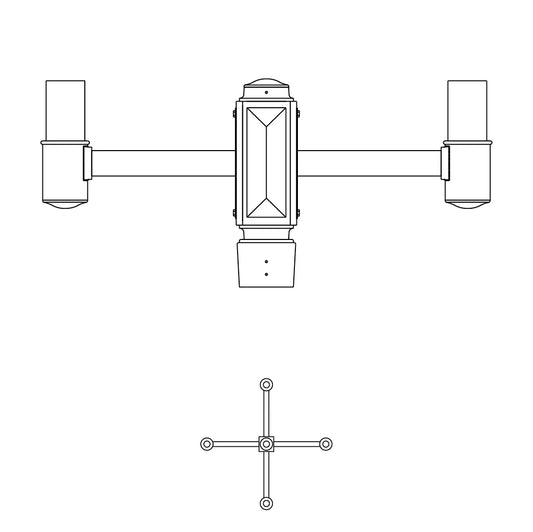 4 at 90 Degrees and 1 Top Center Mount- 4" Post - 545-4