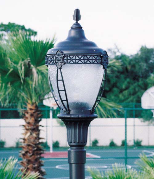 Grosse Pointe 3173BP or LED post top fixture on pole.