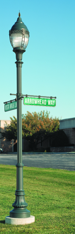 Sawgrass 33530BP-FGN-CTP-192-4 post top lighting fixture with street signs.