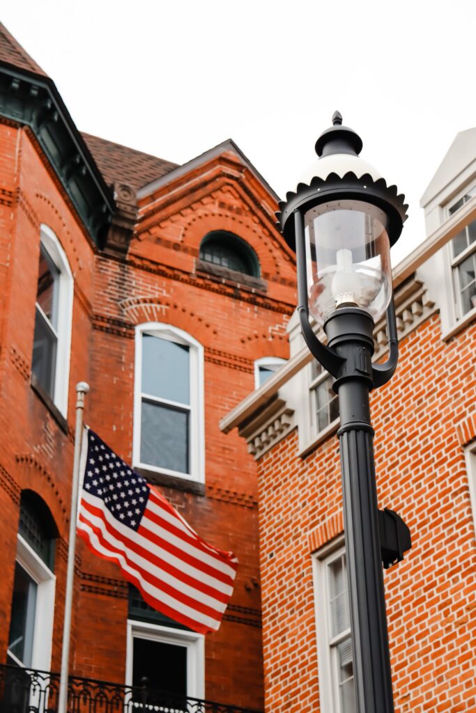 Providence 1630RLED-Emmitsburg MD with flag and post light.