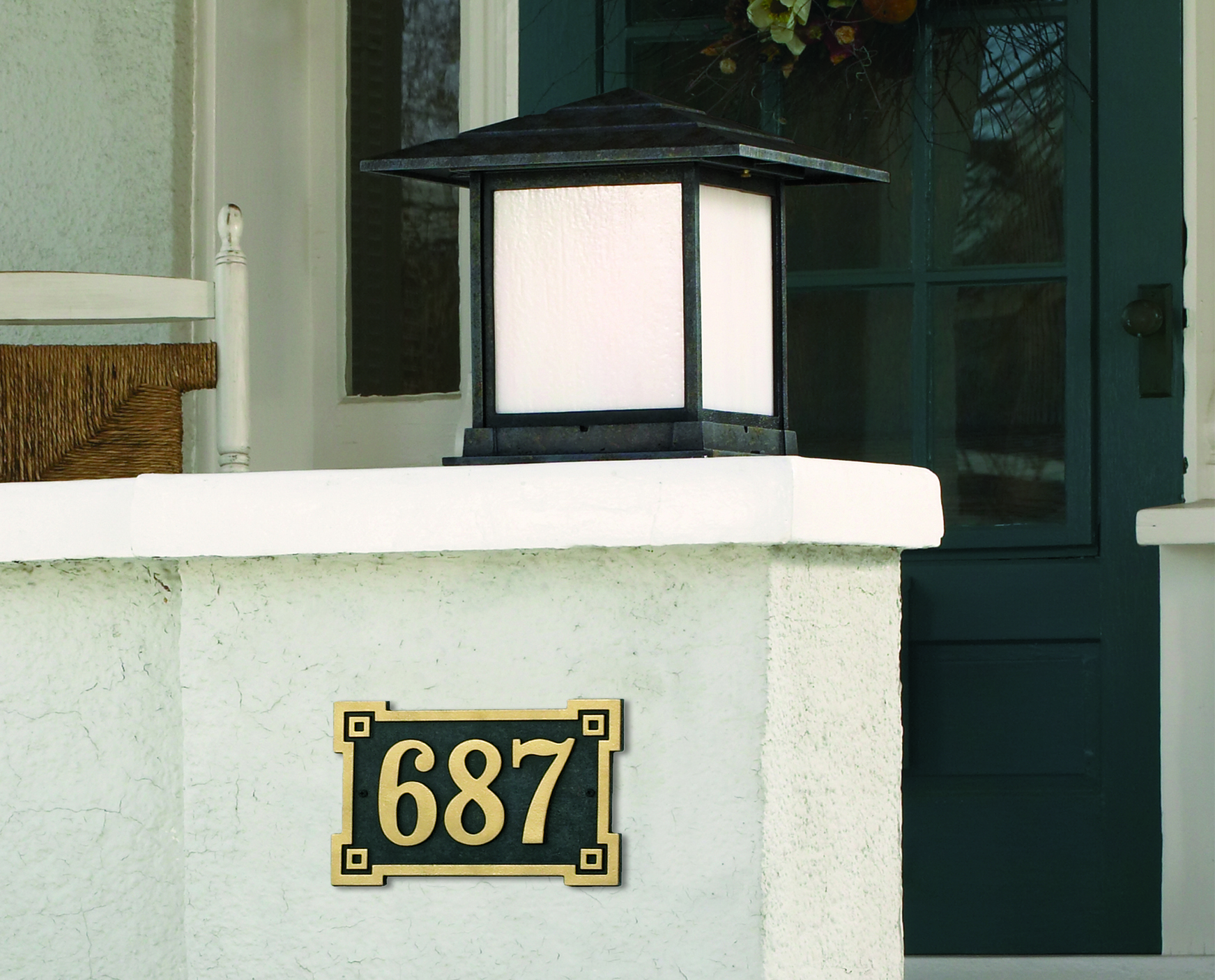 Indian Wells-B28561-Sign-R634, pier lighting fixture with a raised cast sign.