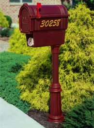 A red colored mailbox